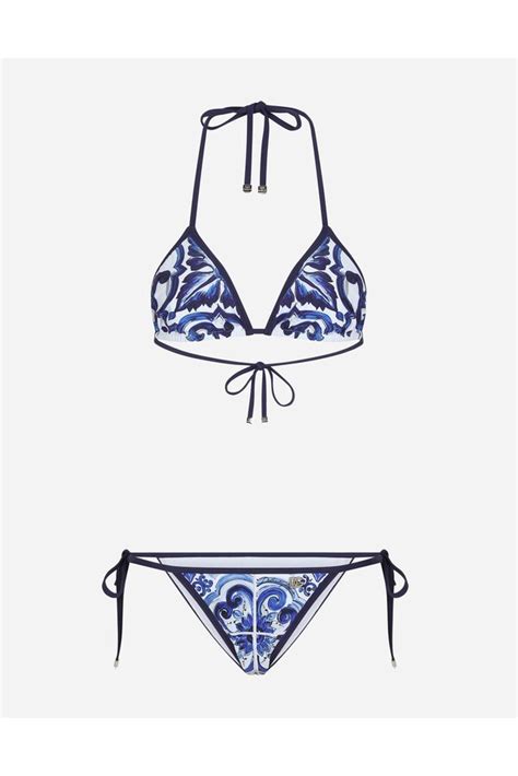 Dolce Gabbana Majolica Print Triangle Bikini Multicolor Editorialist