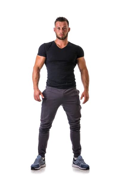 Handsome Half Naked Muscular Man Standing Isolated Stock Photo Artofphoto