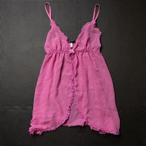 Pink Sheer Babydoll Lingerie Top With Lace Ruffles Depop