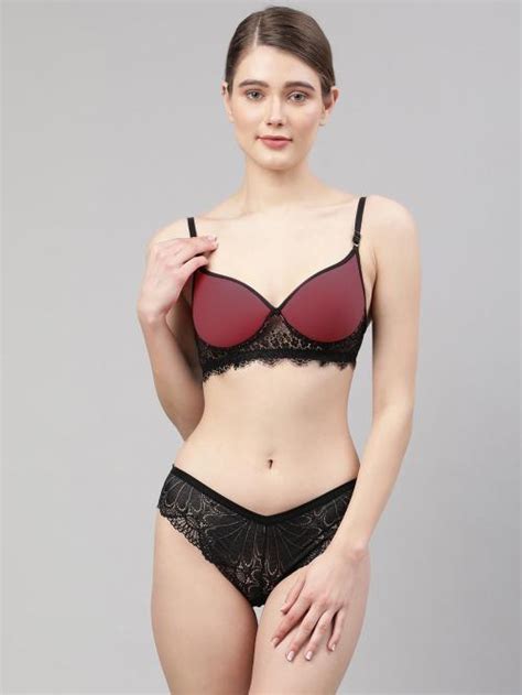 Buy In Curve Women S Maroon Net Bra Panty Set For Lingerie Set Undergarments Nightwear Hot