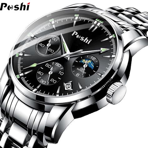 POSHI Men Watch Automatic Stainless Steel Waterproof Dive Sports Quartz