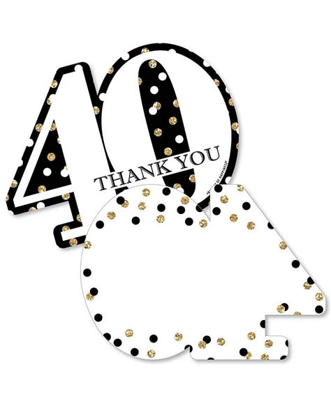 Big Dot Of Happiness Adult 40th Birthday Gold Shaped Thank You