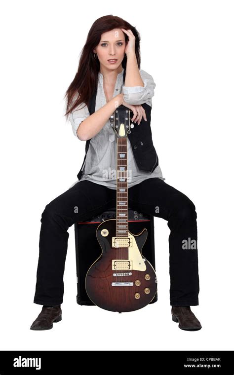 Attractive Brunette With Electric Guitar Stock Photo Alamy