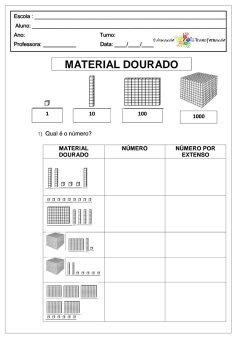 Atividades Com Material Dourado 4 Ano Para Imprimir - RETOEDU