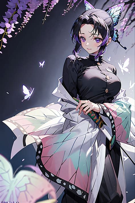 Kochou Shinobu Nude Black Hair With Purple Tips Nipples SeaArt AI