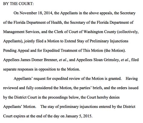 Appeals Court Refuses To Stop Florida Same Sex Marriages After Jan