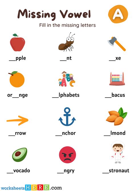 Find Missing Vowel Activity With Letter A Write The Missing Vowel