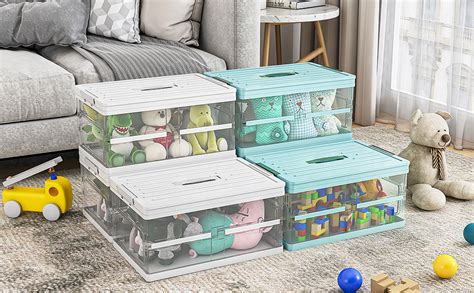 Wisdom Star 2 Pack Collapsible Storage Bins With Lids Clear Plastic