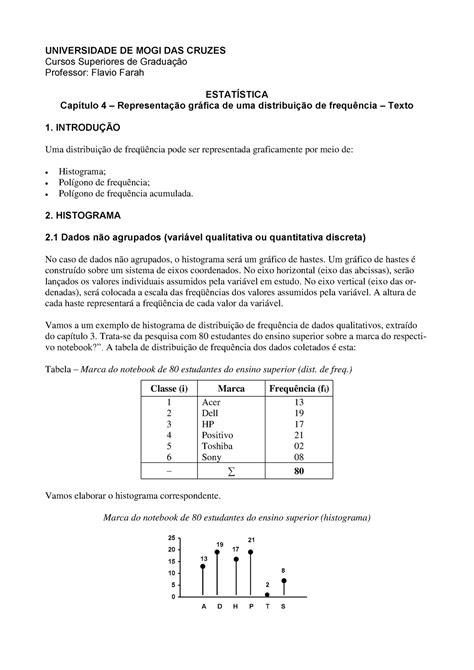 Cap 4 Representação gráfica de uma distribuição de frequência Texto