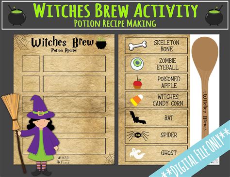 Witches Brew Potion Activity Instant Printable Download Halloween Party