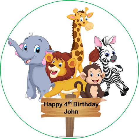 Safari Animals Cake Topper Edible Icing Or Wafer Paper