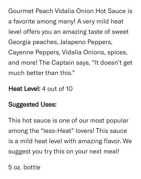 Peach Vidalia Onion Hot Sauce Mfer Seasonings Sauces