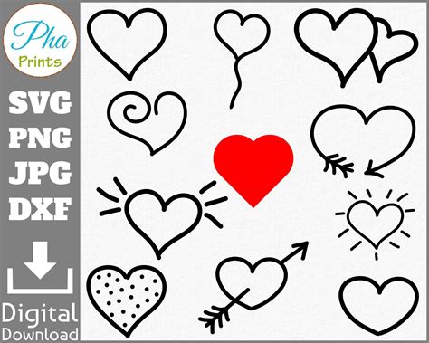 Heart Bundle Svg Hand Drawn Svg Sketch Heart Svg Etsy How To Draw