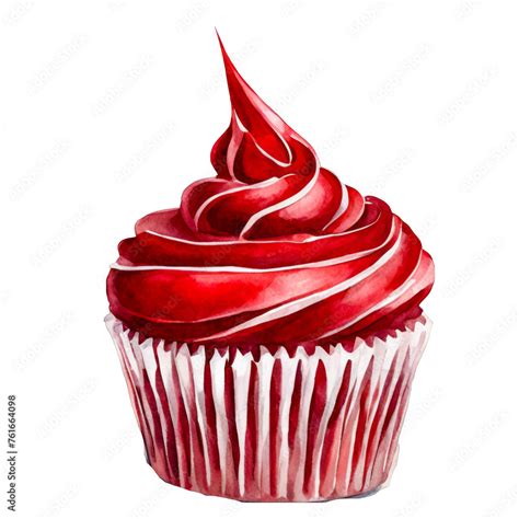 Red Velvet Cupcake Watercolor Illustration Sweet Treat Dessert Snack