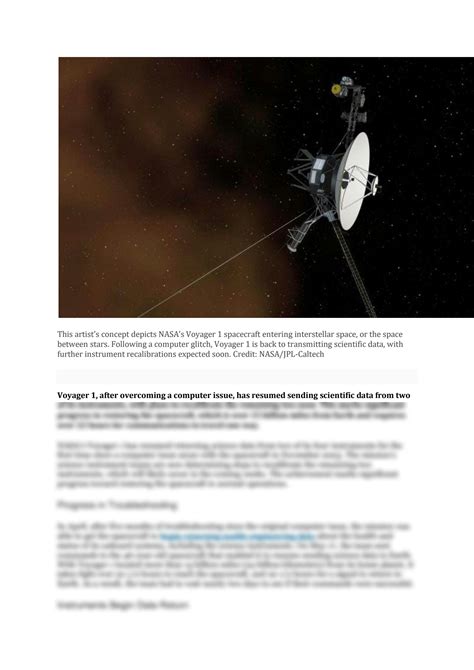 SOLUTION Nasa S Voyager 1 Resumes Sending Science Data From 15 Billion