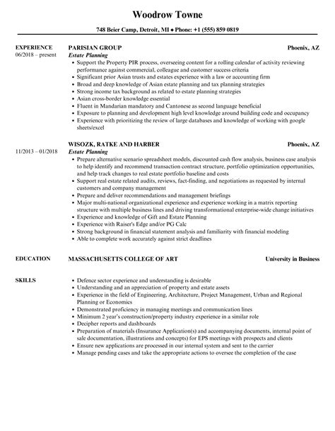 Estate Planning Resume Samples Velvet Jobs