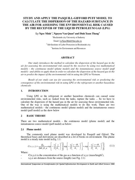 Study and apply the Pasqill-Gifford puff model to calculate the ...