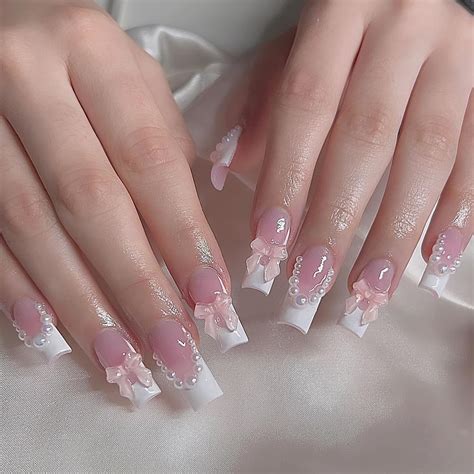 Amazon 24 Pcs Nude Press On Nails Long Square YEFIUO Cute Fake Nails Press Ons White