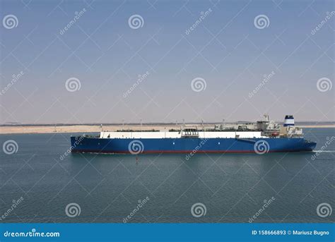 Gas Tanker Ship Transiting Through The Suez Canal Stock Image Image