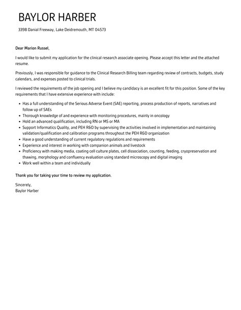 Clinical Research Associate Cover Letter Velvet Jobs