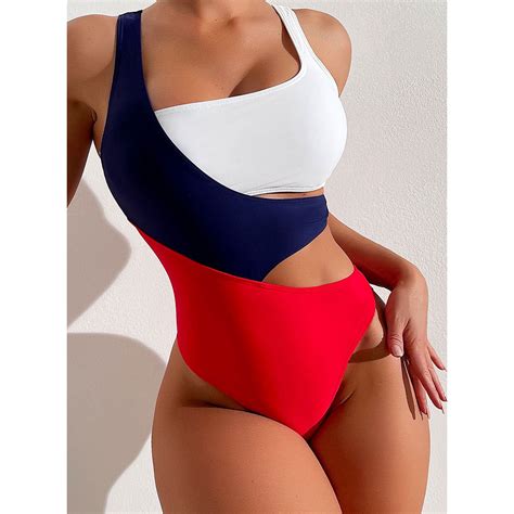 Wqjnweq Clearance One Piece Swimsuits For Women Waist Bikini Contrast Color Swimsuit Walmart