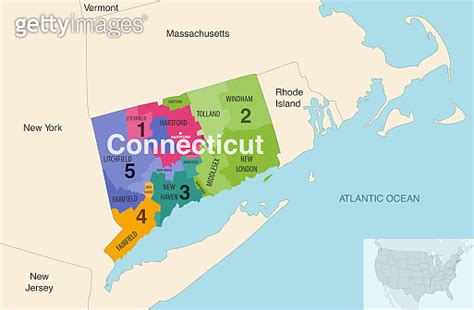 Connecticut State Counties Colored By Congressional Districts Vector