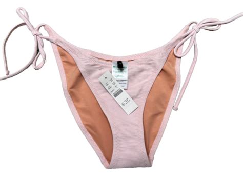 J Crew Bikini Bottoms Womens Small Ribbed Cheeky String Pink Beachy