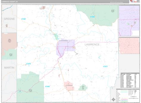 Lawrence County In Zip Code Wall Map Premium Style By Marketmaps