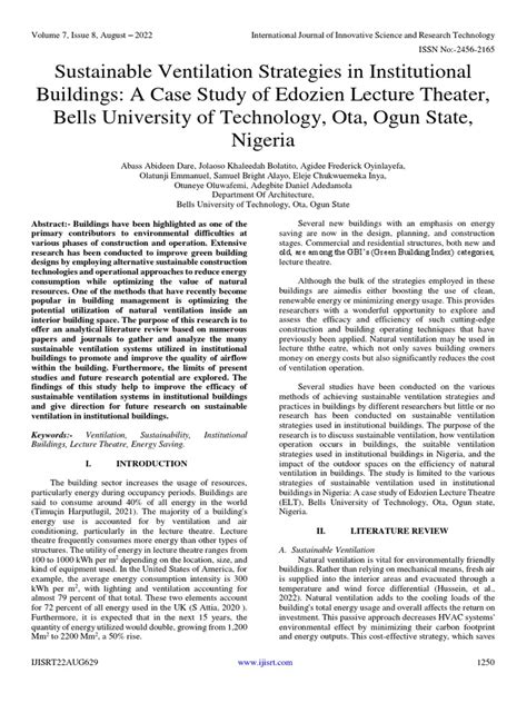 Sustainable Ventilation Strategies In Institutional Buildings A Case