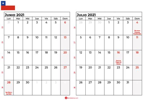 Calendario Julio 2021 Chilie Para Imprimir