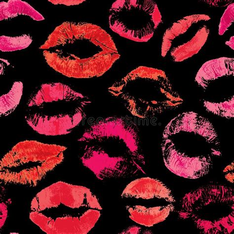 Seamless Pattern With Beautiful Red Lips Prints Stock Vector