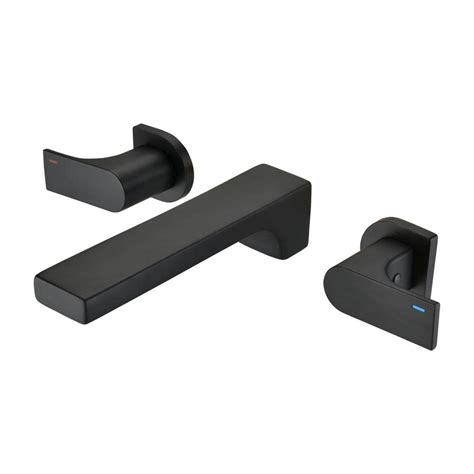 Lukvuzo Double Handle Wall Mounted Bathroom Faucet And Hot And Cold Indicator In Matte Black