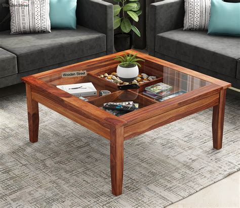 buy elevate sheesham wood glass top coffee table  storage honey