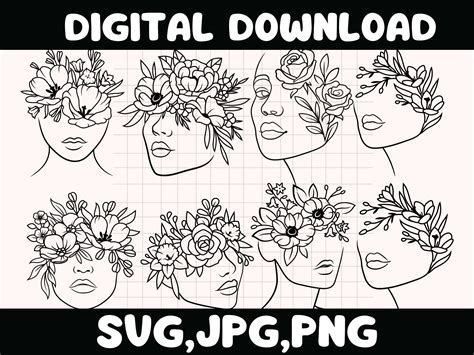 Floral Woman Svg Woman Body Svg Woman With Flower Head Svg Naked Womans Svg Floral Svg Floral