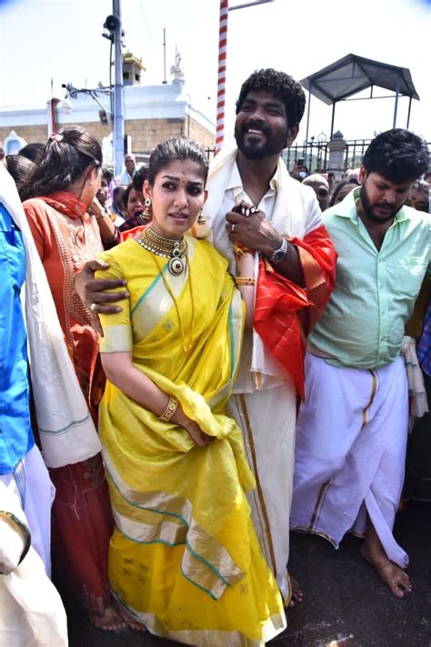 Nayanthara Glows In Yellow Saree As She Visits Tirupati Temple With