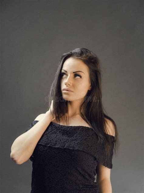 Sensual Attractive Caucasian Brunette Woman Posing Studio Stock Image Image Of Woman Posing