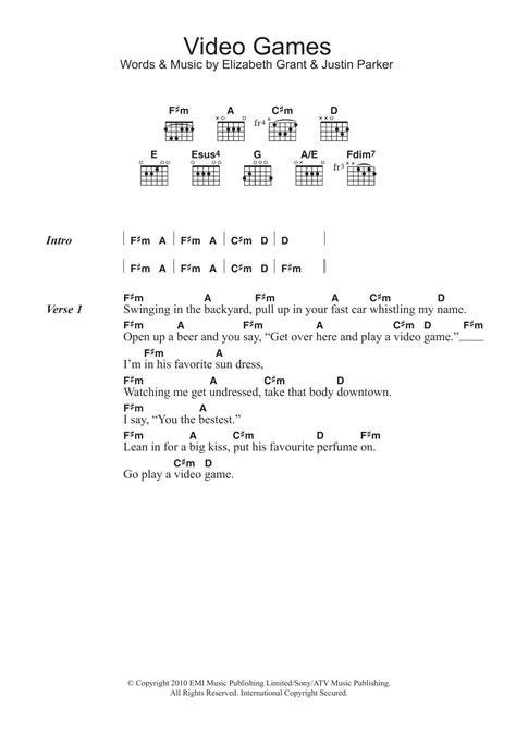 Video Games By Lana Del Rey Sheet Music For Guitar Chords Lyrics At