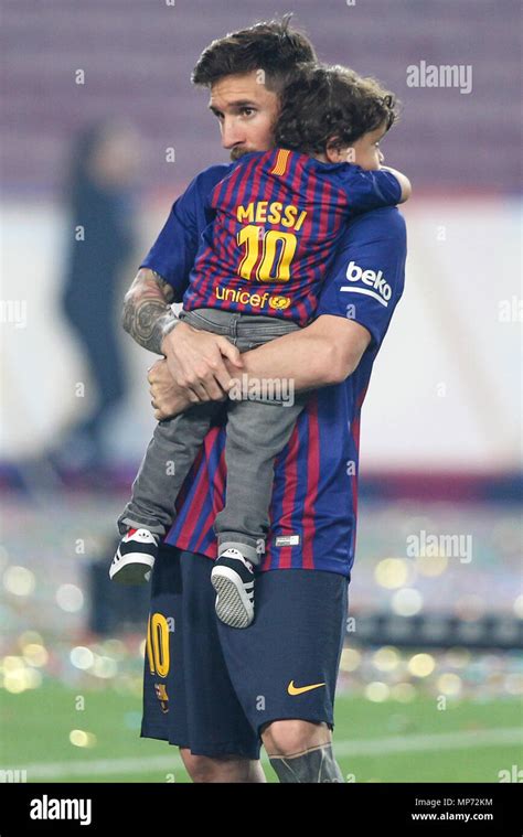 Barcelona, 20th May: Lionel Messi of FC Barcelona holds his son Ciro ...