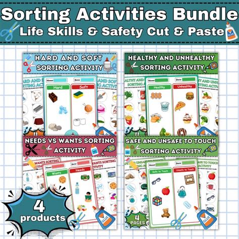 sorting activities bundle life skills safety cut paste worksheets