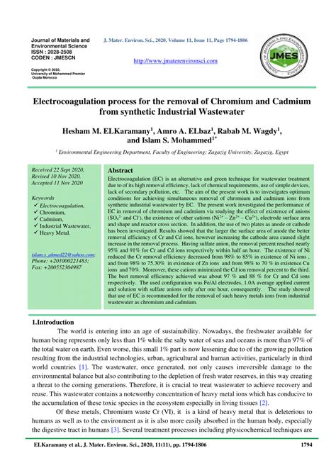 PDF Electrocoagulation Process For The Removal Of Chromium And