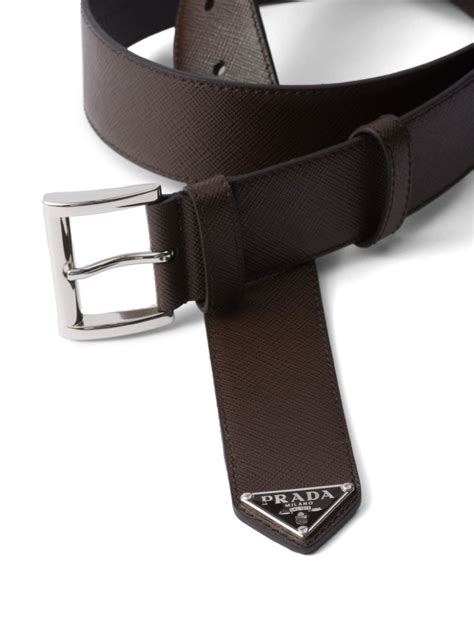 Prada Triangle Logo Saffiano Leather Belt Brown FARFETCH