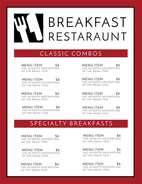 Sample Breakfast Menu Template