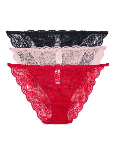 Joyspun String Bikini Panties 3 Pack Sheer Scalloped Lace Sizes XS