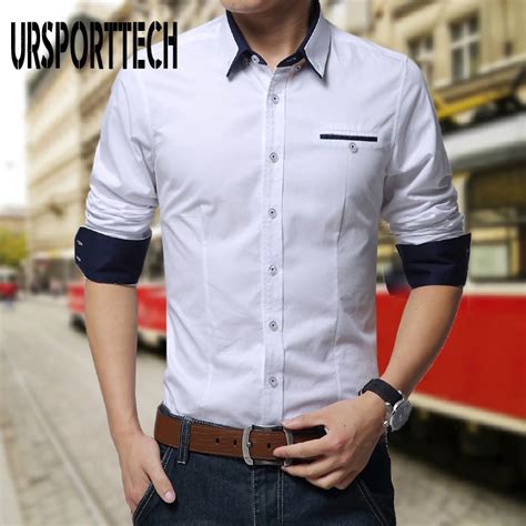 URSPORTTECH, модная мужская хлопковая рубашка, мужская повседневная ...