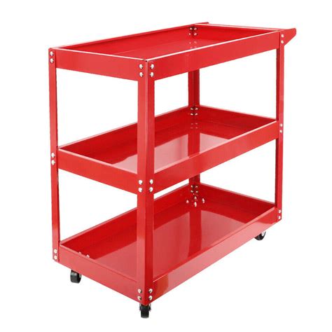 Red Tool Storage Heavy Duty Garage Trolley Workshop Diy Tier Wheel