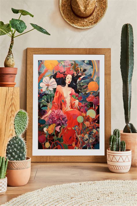 Nude Woman Erotic Art Dopamine Flower Garden Maximalist Woman Art Vibrant Botanical Scene