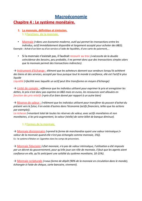 Chapitre 4 Le système monétaire pdf Macroéconomie Chapitre 4 Le