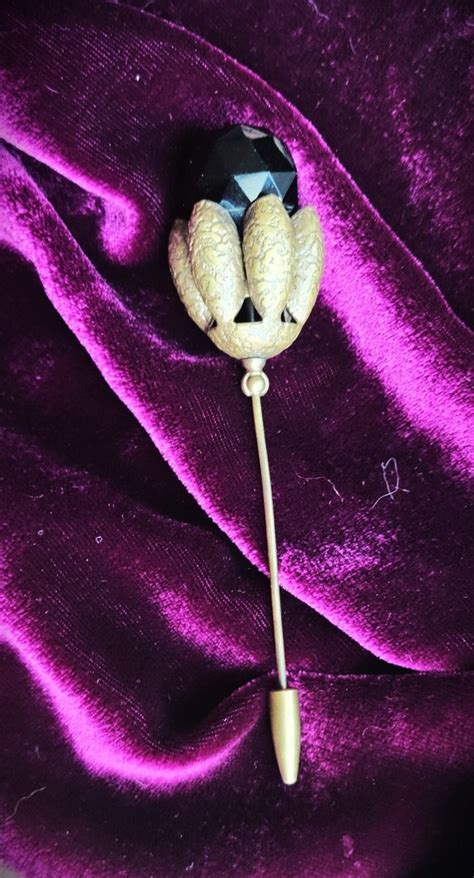 Antique Victorian Hat Pin Stick Pin Black Glass Be Gem