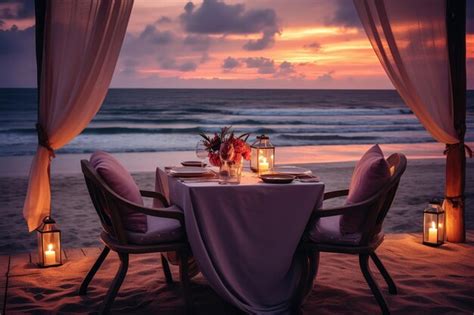 Premium Ai Image A Table Set For A Romantic Dinner On The Beach