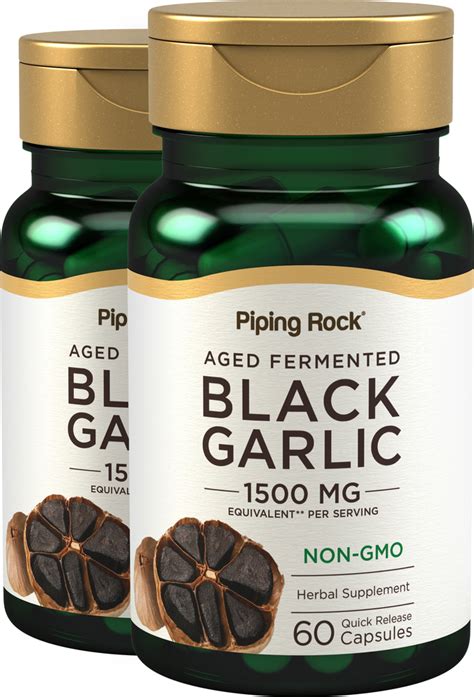 Black Garlic 1500 Mg 60 Capsules X 2 Bottles Pipingrock Health Products